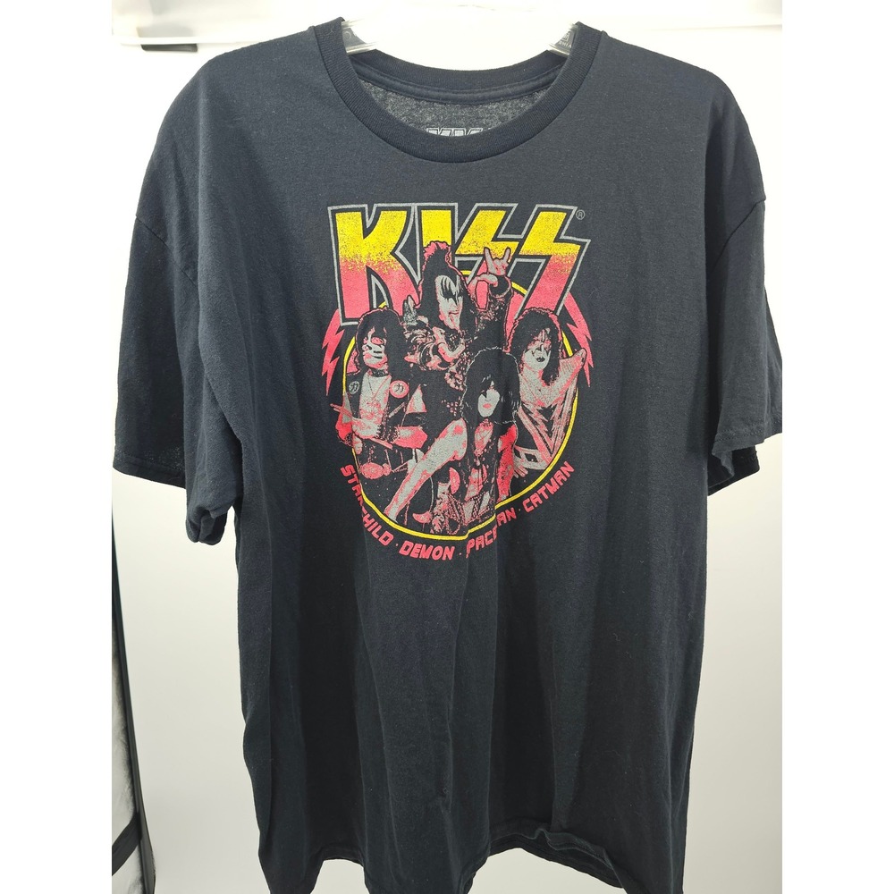 KISS Band T-Shirt Mens XL Black Graphic Tee Starchild Demon Spaceman Catman